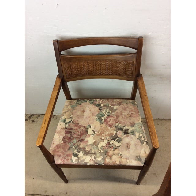 1960s Set of 5 Mid Century Modern Dining Chairs With Caned Back and Vintage Upholstery For Sale - Image 5 of 12