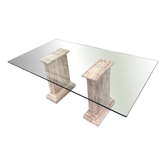 Marina Dining Table in Pink and Brown Jara Travertine Marble, 1989 For Sale