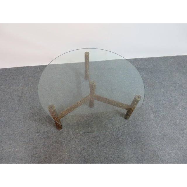 Silas Seandel Brutalist mid century torch cut iron brass and copper coffee table with glass top