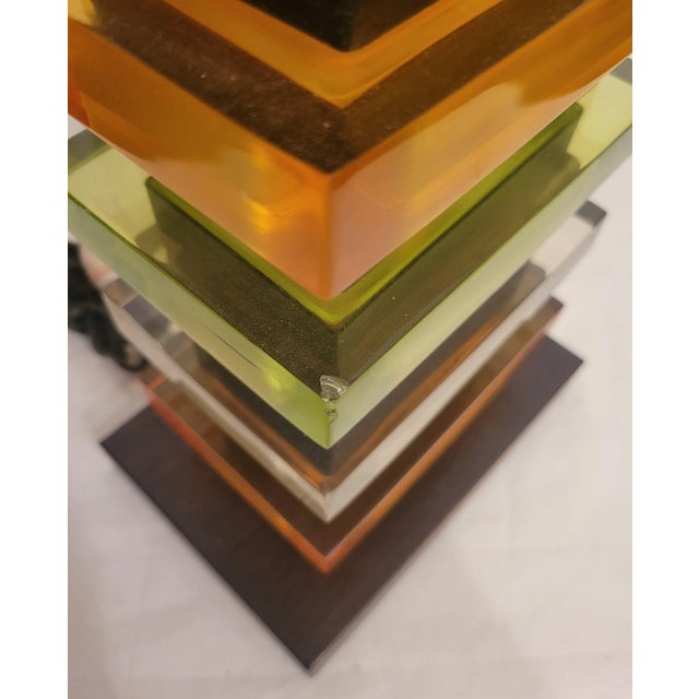 Karl Springer Vintage Colorful Lifesaver Stacked Lucite Mid Century Modern Table Lamp For Sale - Image 4 of 7