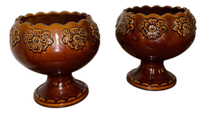 Glazed Ceramic Pedestal Bowls, Set of 2