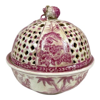 20th Century Hand Painted Pink Potpourri Bowl For Sale