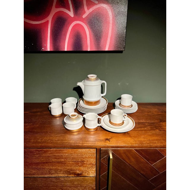 Vintage Coffee Service for Six People in 14K Gold Leaf, 1970s, Set of 21, in Very Good conditions. Designed 1970 to 1979...