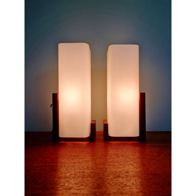Teak and Satin White Opaline Wall Lights by Louis Kalff for Philips, 1960s, Set of 2 For Sale - Image 6 of 17