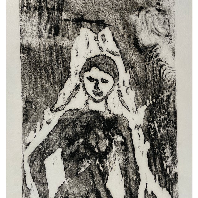 MCM woodcut of a female figure. Unsigned, but there appear to be initials in the image lower right. Combined shipping...