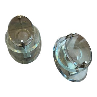 Two 1960s Space Age Heavy Glass and Chromed Metal Oval Wall Sconces by Veca For Sale