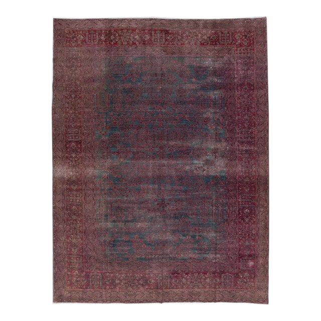 1920s Gray & Red Handmade Antique Persian Tabriz Wool Rug With Floral Motif For Sale