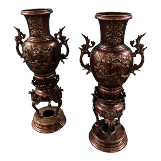 Meiji Period Large 19th Century Japanese Bronze Vase Urn Dragon Heads 18'' For Sale