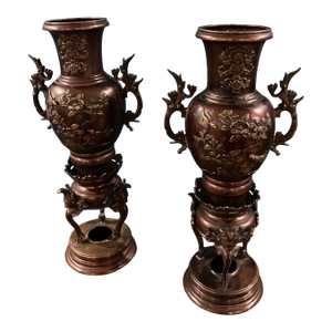 Meiji Period Large 19th Century Japanese Bronze Vase Urn Dragon Heads 18''