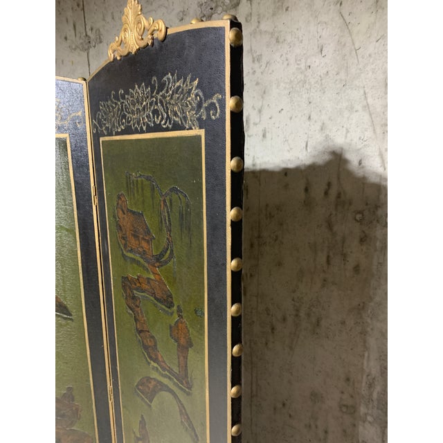 Wood Antique Chinese Three-Panel Folding Screen/Room Divider For Sale - Image 7 of 8