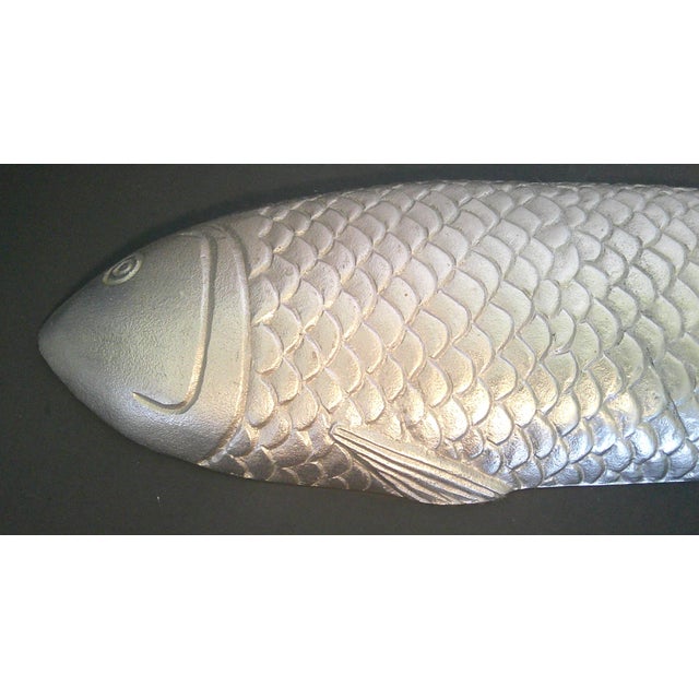 Coastal Vintage Style Silver Metal Fish Wall Hanging Sculpture For Sale - Image 3 of 12