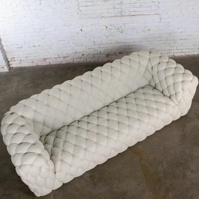 Late 20th Century Late 20th to Early 21st Century Modern Chesterfield Style Diamond Tucked Sofa With Beige Twill Fabric Style of Paola Navone For Sale - Image 5 of 18