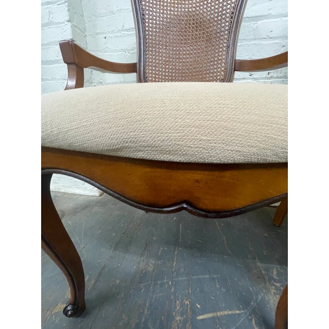 Brown Vintage French Provincial Style Cane Back Armchairs—A Pair For Sale - Image 8 of 10