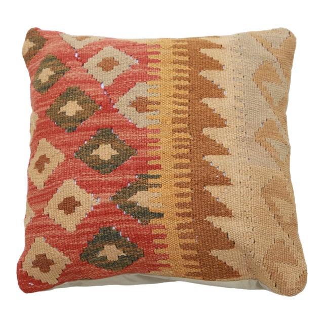 Arteverk Handwoven Afghan Kilim Pillow — Orange & Green Diamond Field For Sale