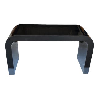 1980s Vintage Black Formica Waterfall Entry Console Table For Sale