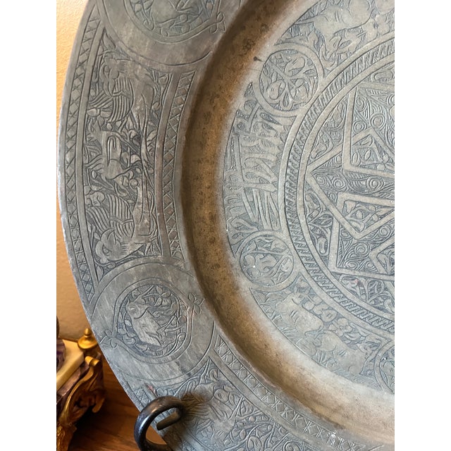 Late 19th Century Large Late 19th Century Wall Hanging Antique Copper Middle Eastern Charger Plate For Sale - Image 5 of 11