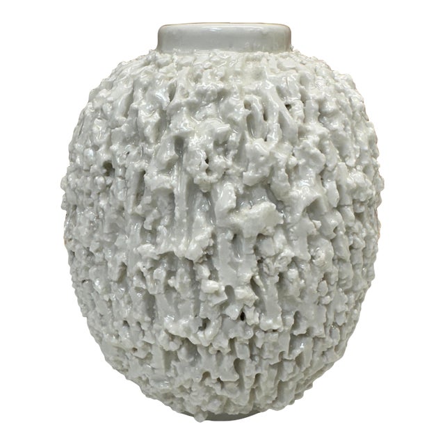 Rörstrand Gunnar Nylund Chamotte Art Pottery Vase White Blue Sweden Mid 20th Century 6" For Sale
