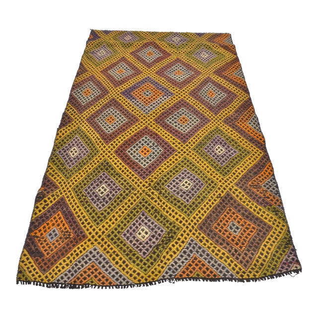 1960s Geometric Anatolian Kilim Rug For Sale