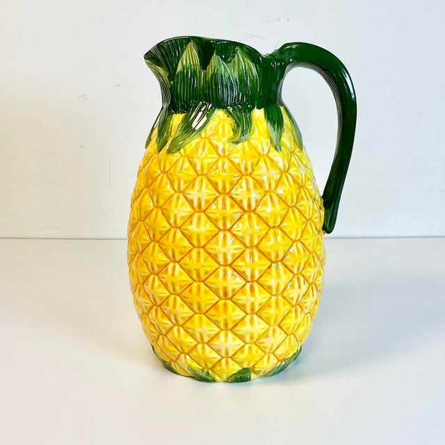 1980s Vintage Boho Chic Coastal Trompe L’Oeil Pineapple Pitcher For Sale - Image 4 of 11