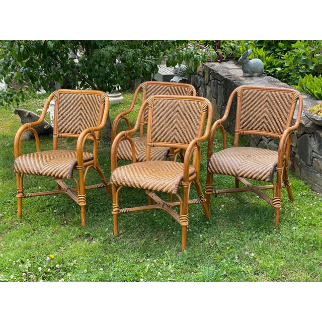 Wicker and Rattan Bentwood Arm Chairs, Set of Four Chairish