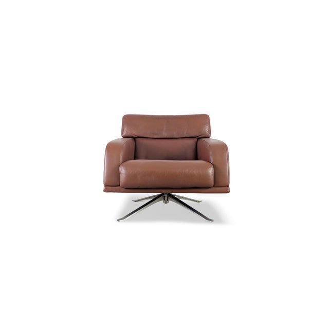 Brown Leather Swivel Armchair from Rolf Benz For Sale - Image 9 of 9