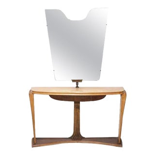 Vintage Wooden Console with Mirror attributed to Osvaldo Borsani, 1950s For Sale