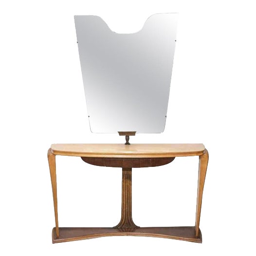 Vintage Wooden Console with Mirror attributed to Osvaldo Borsani, 1950s For Sale