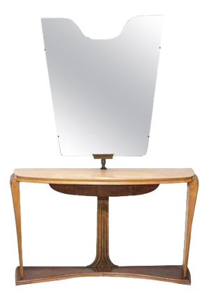 Vintage Wooden Console with Mirror attributed to Osvaldo Borsani, 1950s