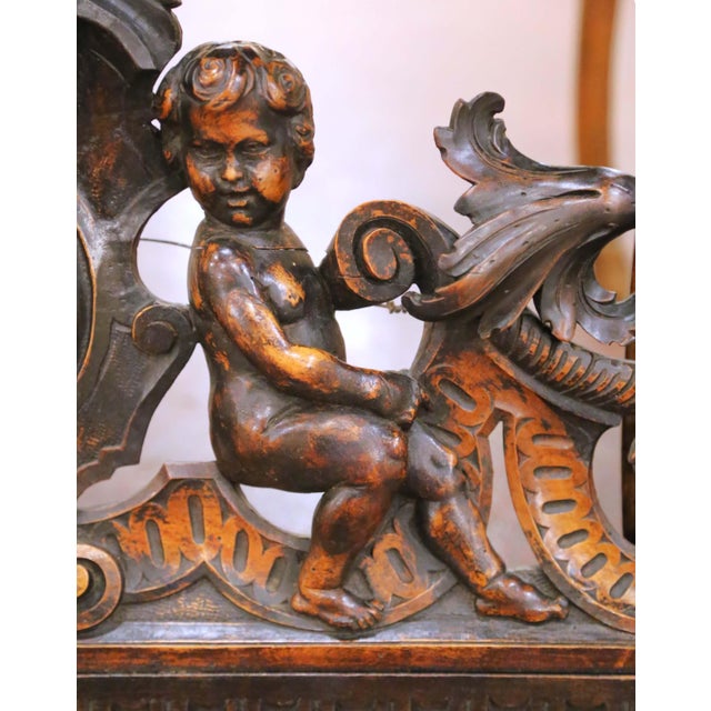 Wood Early 19th Century French Walnut Carved Pediment With Putti Figures For Sale - Image 7 of 9
