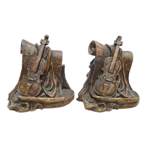 Vintage Hillman Cello Music Motif Bookends - a Pair