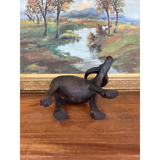 1970s Vintage Hand-Carved Wooden Water Buffalo Sculpture With Textured Detailing. For Sale - Image 5 of 8
