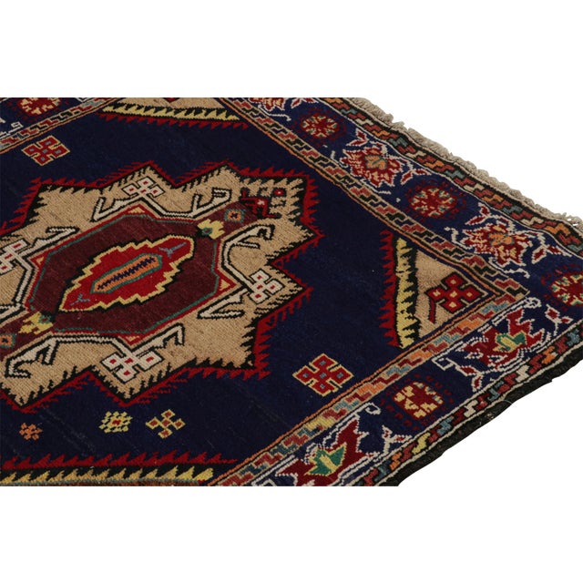 1950s 1950s Vintage Baluch Tribal Rug in Blue With Beige-Brown Medallions, From Rug & Kilim For Sale - Image 5 of 7