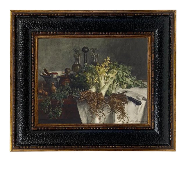 "Still Life on Kitchen Table" After Leon Bonvin, Contemporary Reproduction Print on Canvas, Black Frame, 8 x 10 For Sale