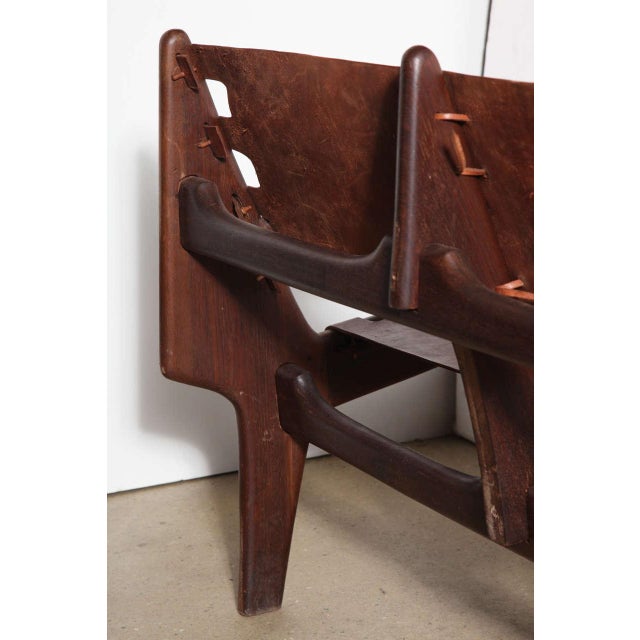 1960s Vintage Angel Pazmino Rosewood and Russet Leather Three-Seat Sofa For Sale - Image 10 of 11