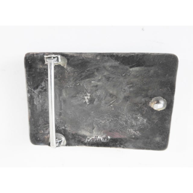 Rustic Vintage Silver With Turquoise and Coral Inlay Buckle Begay For Sale - Image 3 of 4