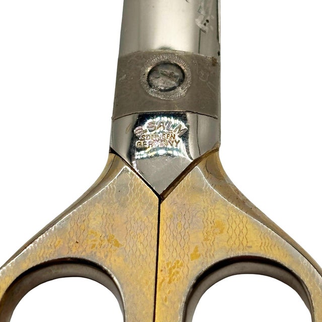 1930s Art Deco Brass Handle German Scissors in Leather Case by Arthur Salm For Sale - Image 11 of 11