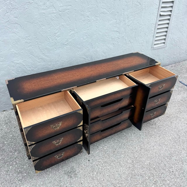 Chinese Vintage Chinese Burlwood and Brass Dresser For Sale - Image 3 of 10