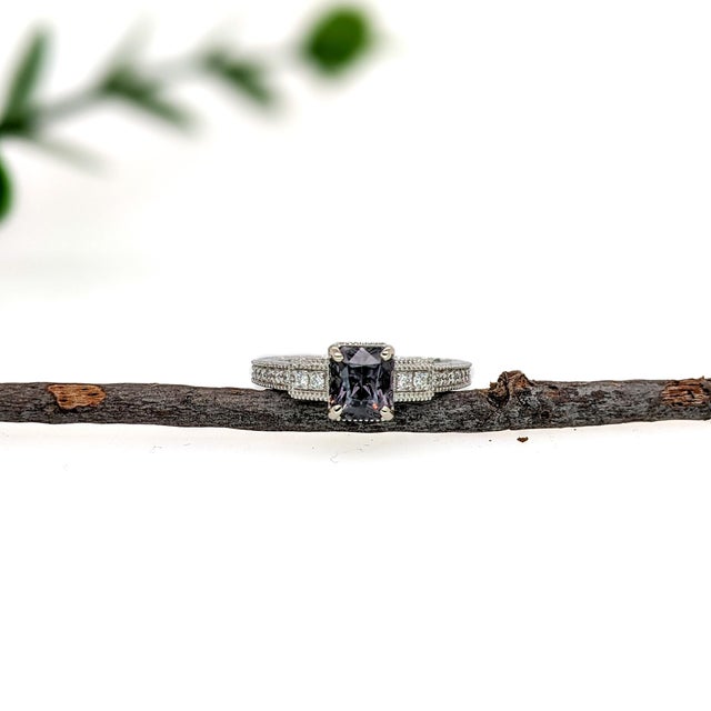 Modern 1.46Ct Spinel Ring With Diamond Accents: Solid 14k Gold, Emerald Cut 6.5x5.5mm, Size 6.75 For Sale - Image 3 of 6