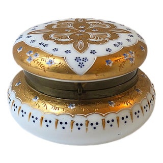 Antique Vanity Jewelry Box Bohemian Gold White Opaline Glass, Ca. Late 19th C For Sale