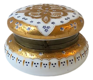 Antique Vanity Jewelry Box Bohemian Gold White Opaline Glass, Ca. Late 19th C