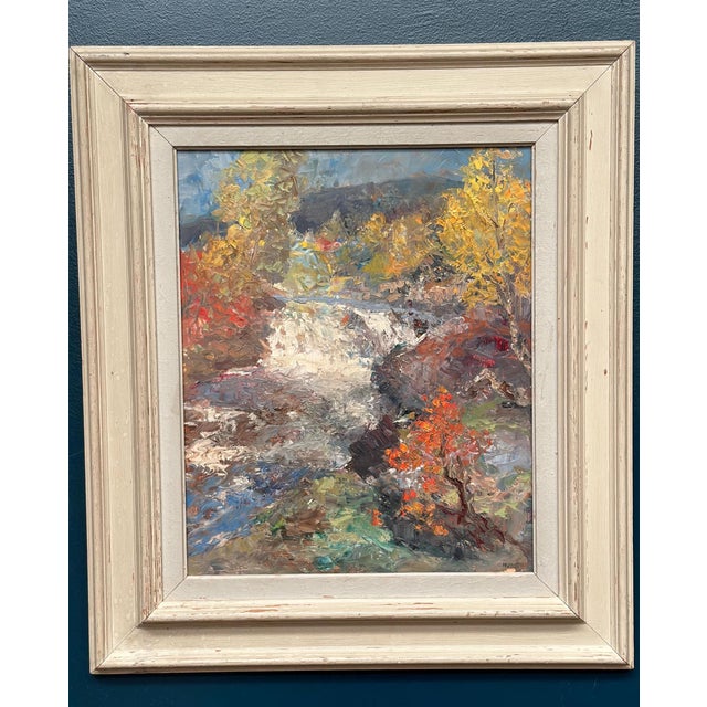 Original Swedish Oil on Panel – “Waterfall” by Hundt – Signed – Vintage & Framed – 65 × 58 cm (25.6" × 22.8") A dynamic...
