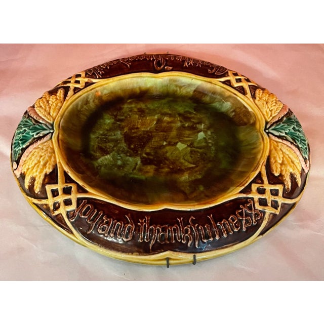Antique 19th C English Majolica Bread Tray. It would make a fabulous holiday gift as it reads “Eat Thy Bread With Joy &...
