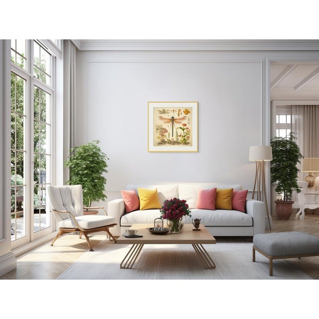 24' X 24' - 'Dragonfly and Flowers' # 3 - Original Watercolor Botanical Print - Hortus Floridus Style For Sale - Image 4 of 4