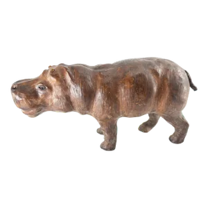 Mid-Century Leather Wrapped Hippopotamus Figure With Glass Eyes