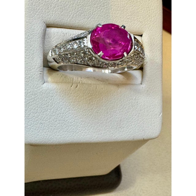 GIA Certified 2 Ct Natural Pink Sapphire & 2 Ct Pave Diamond Ring in Platinum For Sale - Image 11 of 18