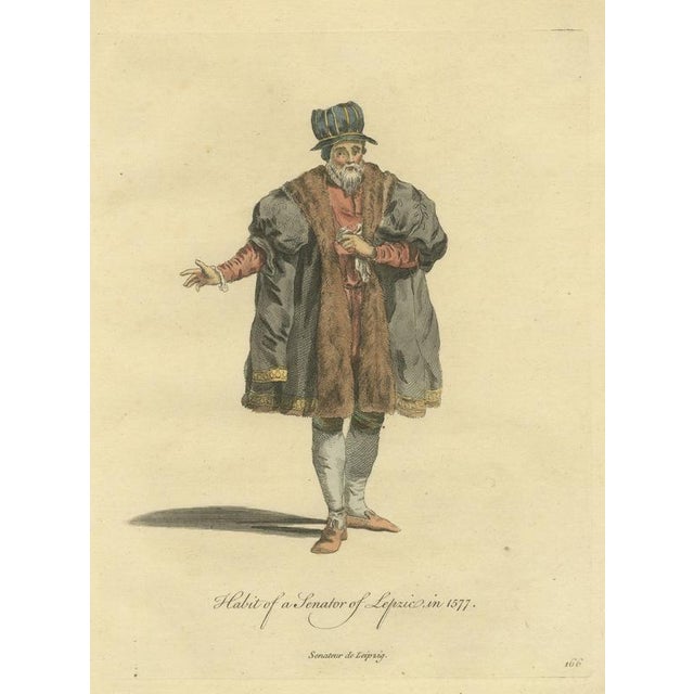 Jefferys, Senator of Leipzig in Fur-Faced Gown and Striped Hat, Costume of 1577, 1757, Engraving For Sale - Image 9 of 9