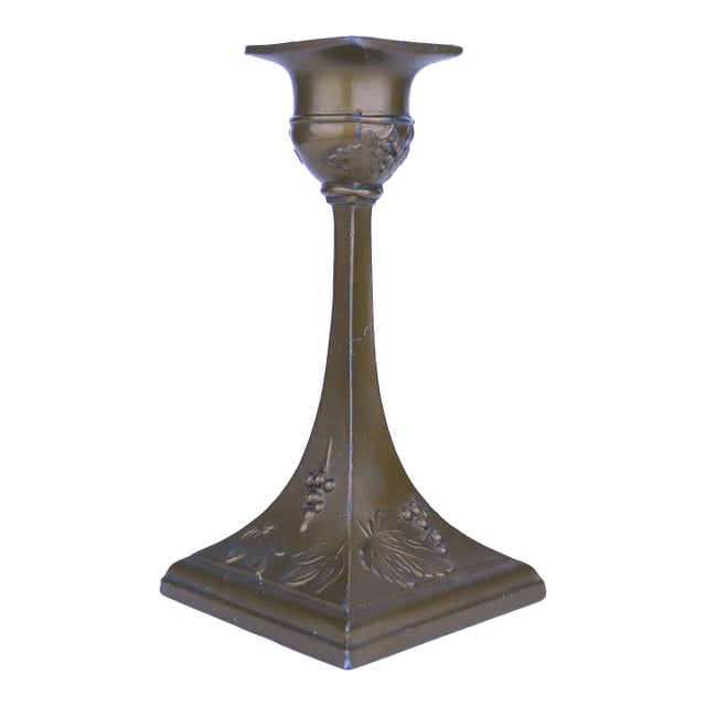 1900s Art Nouveau Bronze Candlestick Holder With Grape Design For Sale