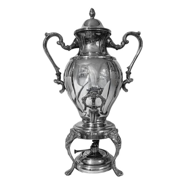 Antique Victorian Rococco Revival Silverplated Hot Water Tea Urn Samovar w/Spirit Burner This is a beautiful late 19th...