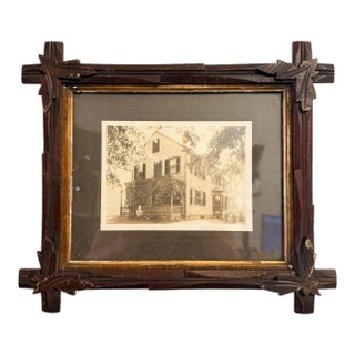 Victorian Walnut Hand Carved Folk Art Oak Leaf Wood Frame For Sale