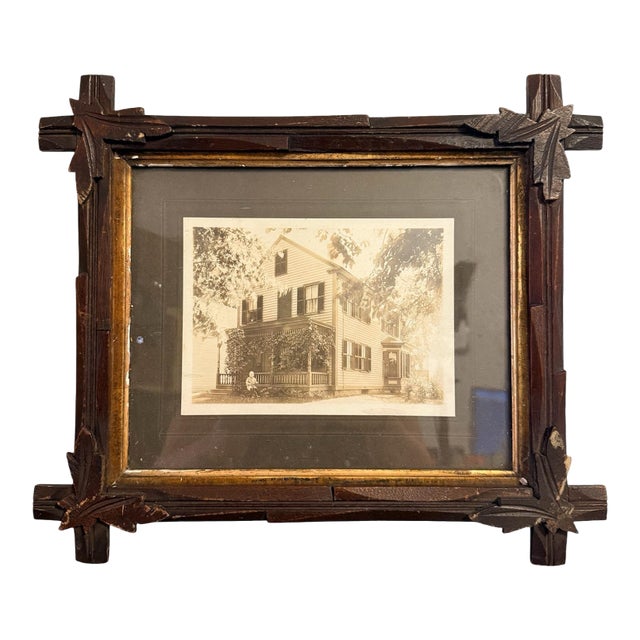 Victorian Walnut Hand Carved Folk Art Oak Leaf Wood Frame For Sale
